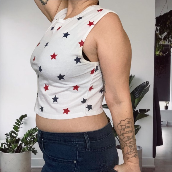 Vintage Y2K Riot Queen Stars Crop Tank Top White Unisex Large - Picture 3 of 9